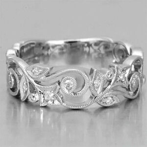New 925 Silver White Sapphire Ivy Band Ring